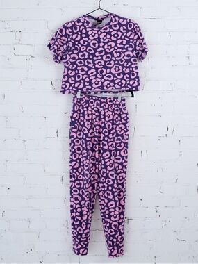 NOOWORKS Aelfie Cheetah Crop Top & Joggers Co-ord Set sz SMALL